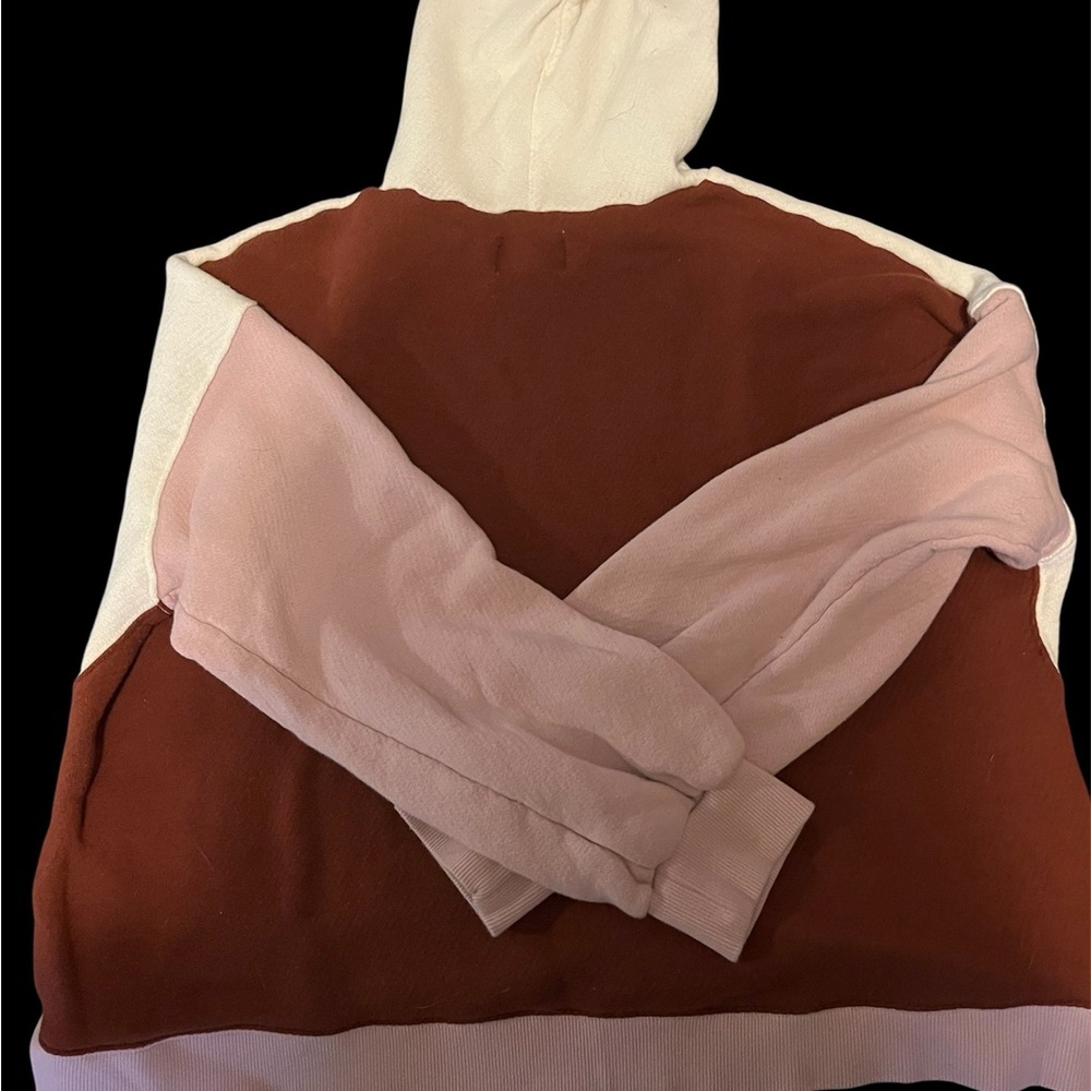 Madewell Cream Hoodie with Pink Sleeves and Burgundy Accents - Picture 2 of 3